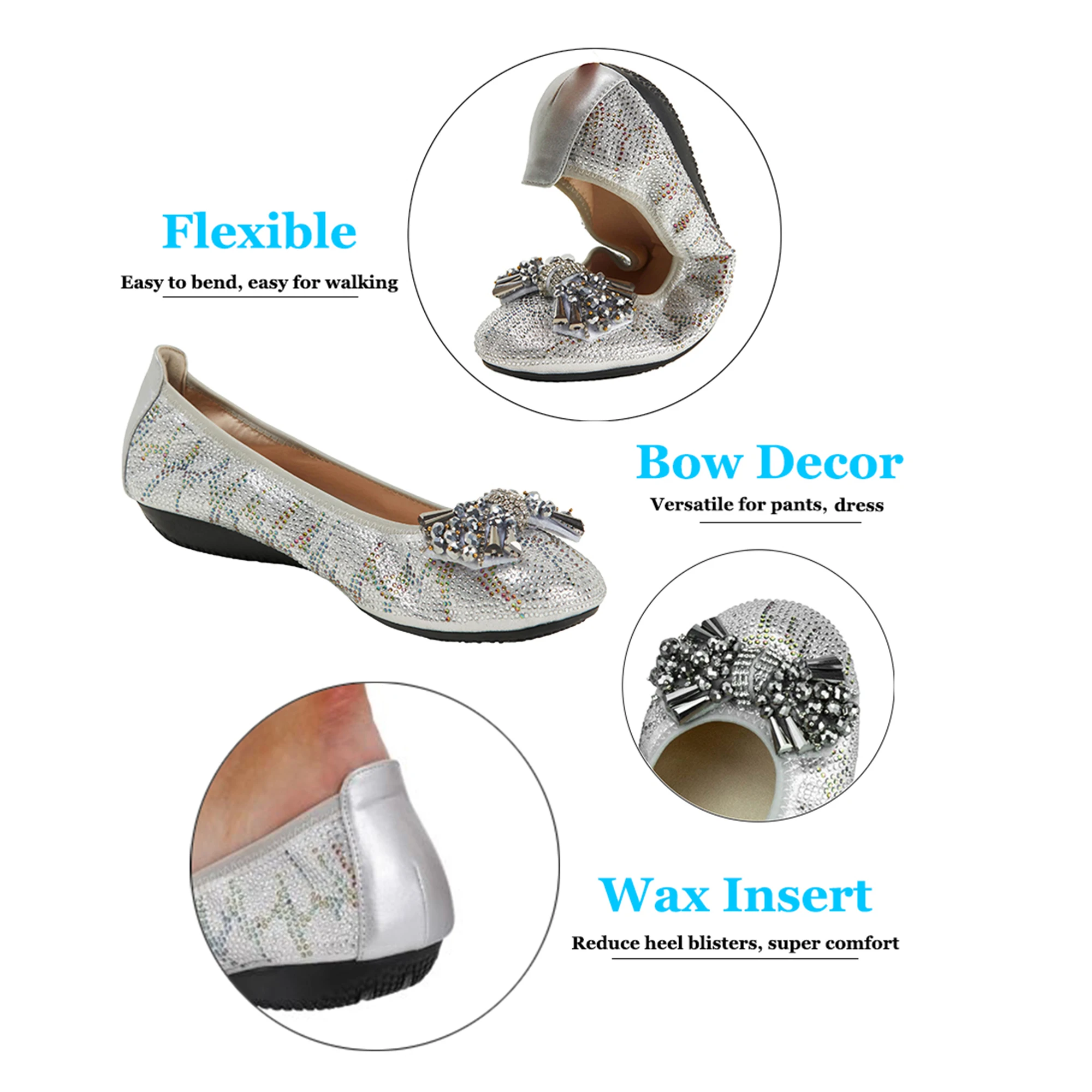 Bowknot Knotted Round Toe Wide Width Plus Size 42 43 Comfort Walking Shoes for Lady Flat Flexible Ballet Flats Women's Flats