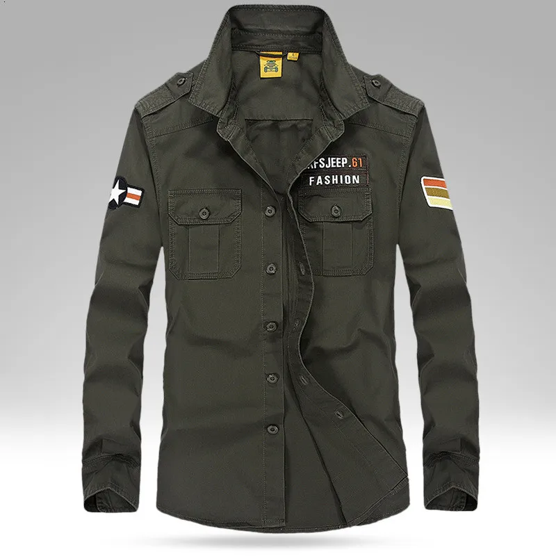 

Мужская хлопковая рубашка с длинным рукавом, в стиле милитари