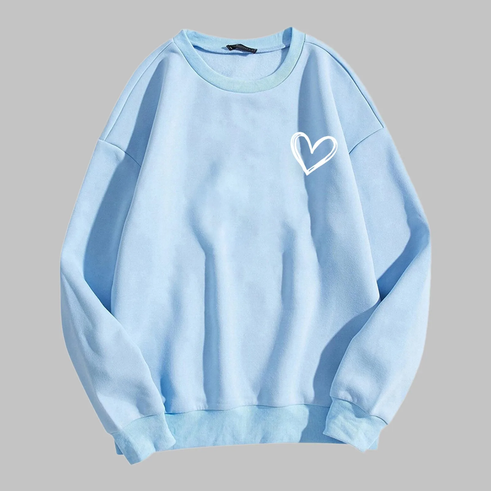 

Women'S Cute Heart Print Hoodie Solid Color Basic Hoodless Pullover Versatile Casual Sweatershirt Rainbow Color Tops Sudaderas