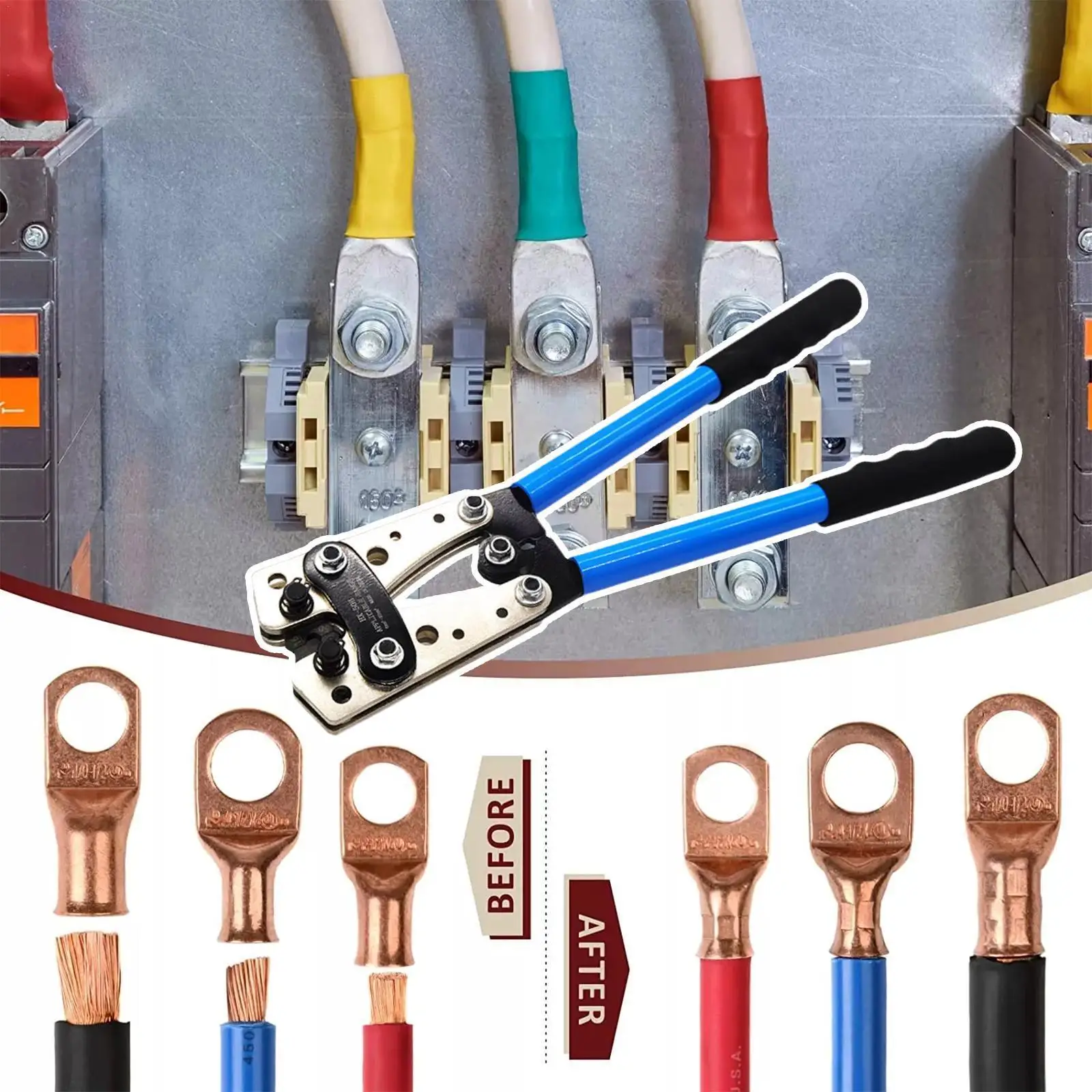

HX-50B Crimping Plier 6-50mm AWG 22-10 Car Auto Copper Terminal Cable Hex Crimp Tool Terminals Ring Lug Plier Battery Cable J9A4
