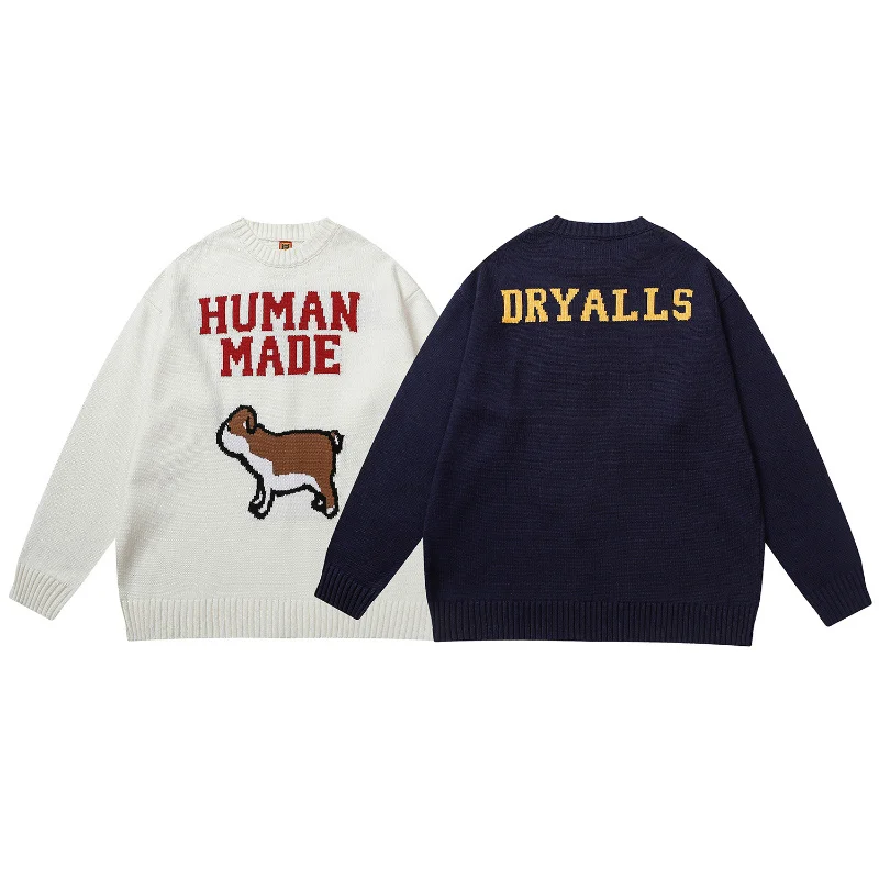 

High Oversized Quality Sweatshirts Human Made Slightly Human Made Sweater Pattern Knit LOOSE Clothes for Women and Men