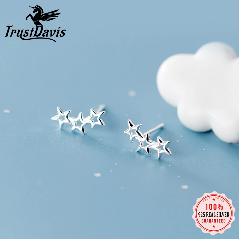 

Trustdavis Newest 925 Sterling Silver Women Fashion Tiny Star Charm Stud Earrings Gift For School Girls Kids Lady Jewelry DS99