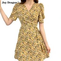 women party floral print summer plus size clothing vintage dresses mini casual v neck floral one piece swing short sleeve dress
