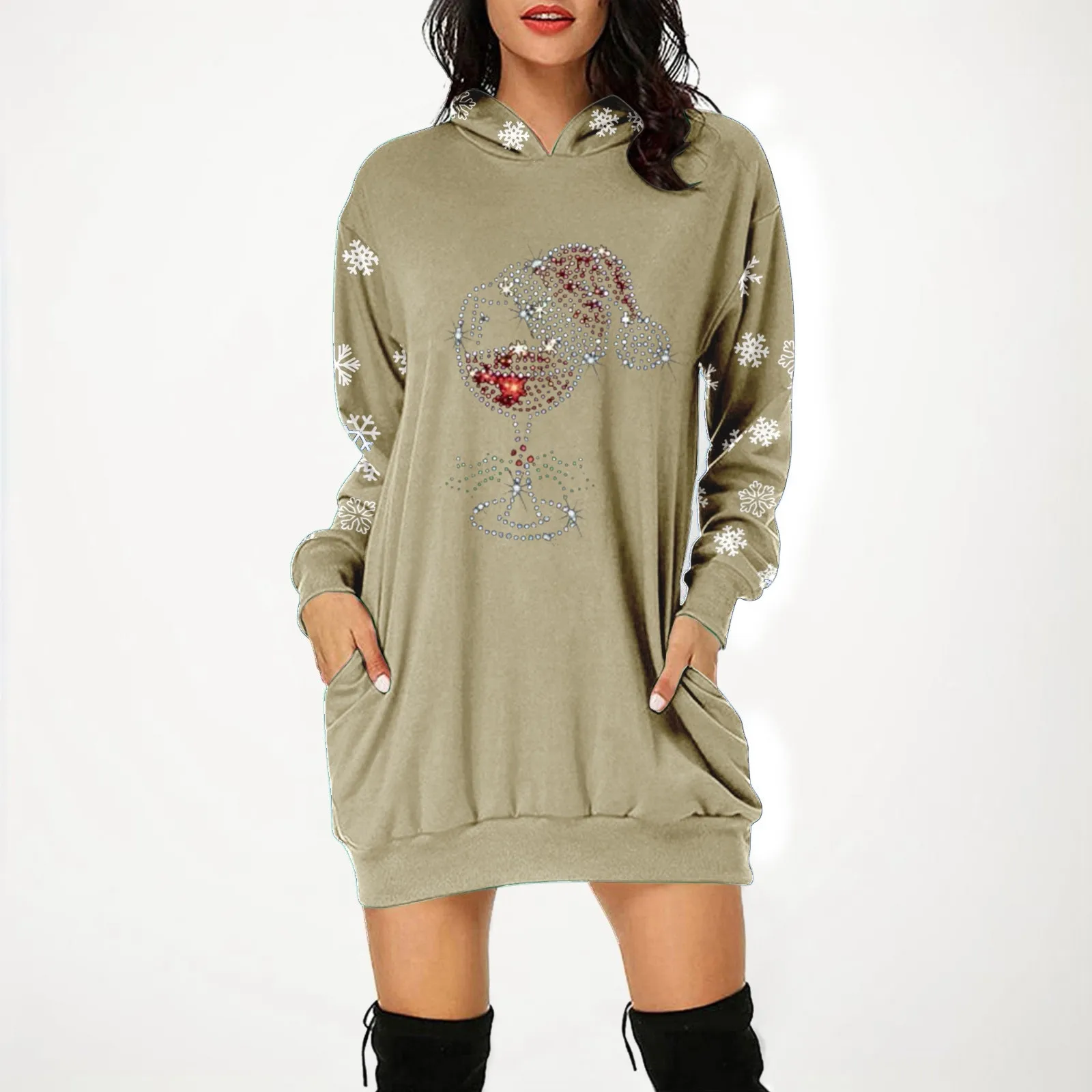 Повседневные свободные мини-платья с капюшоном и карманами платье длинным