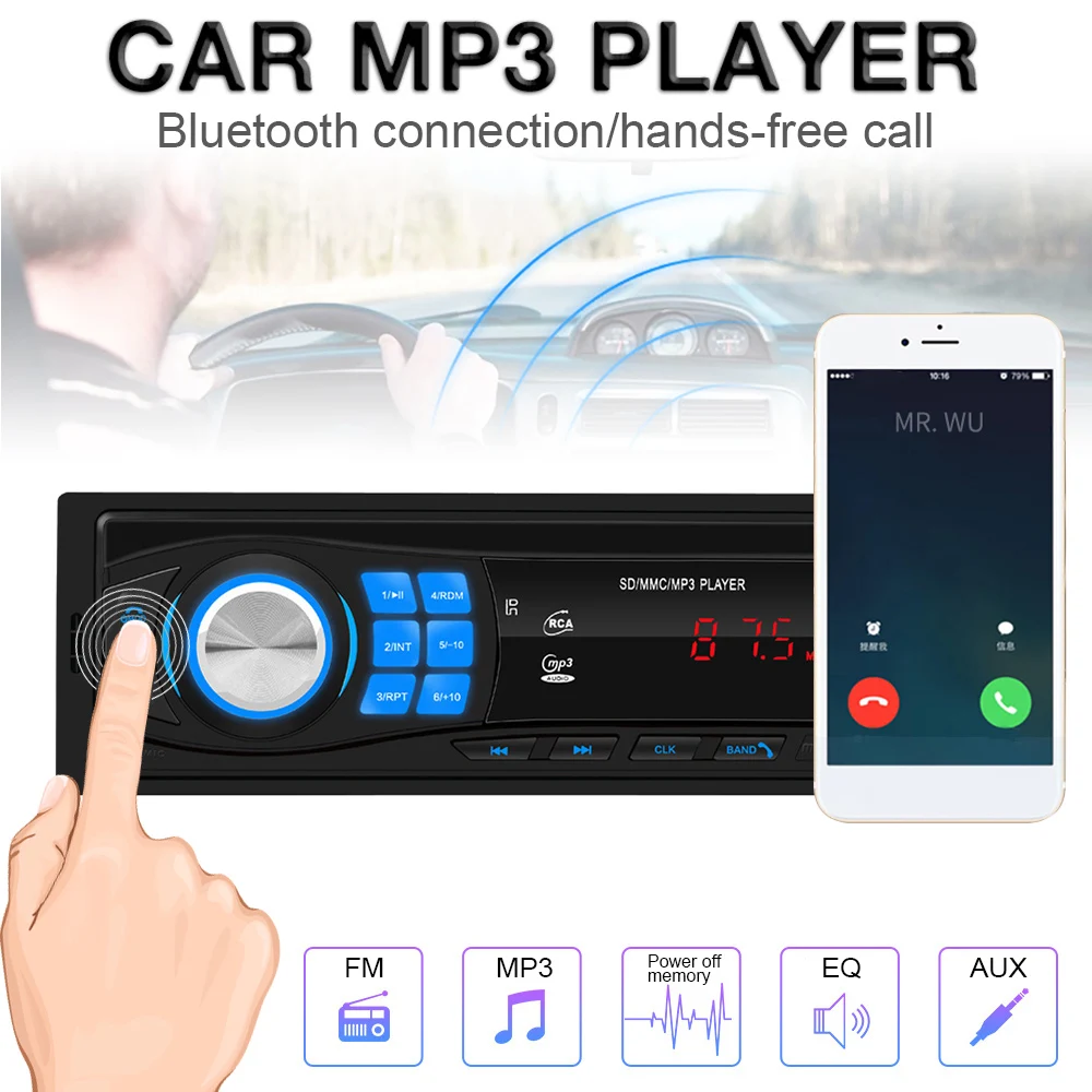 Купи 12V Bluetooth Car Radio 1 DIN Vehicle Stereo Audio In Dash Car MP3 Player 1din Autoradio Remote Control Support FM USB SD AUX In за 815 рублей в магазине AliExpress