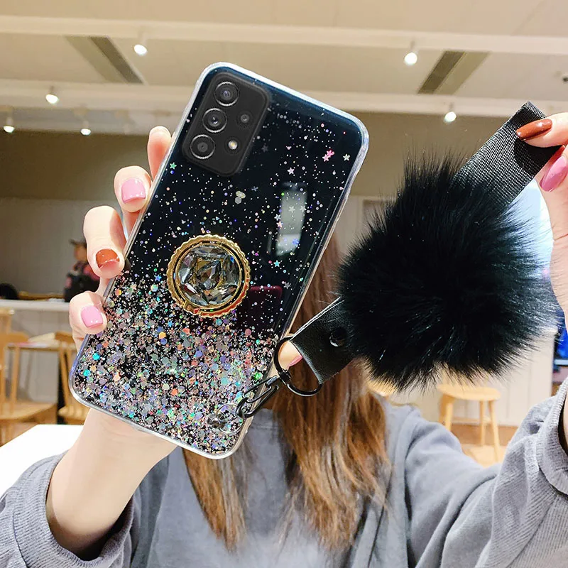 Luxury Plush Glitter Phone Case For Samsung Galaxy A13 A14 A33 A53 A73 A12 A22 A32 A52 A72 A51 A71 A21S A50 A02 A20 Holder Cover