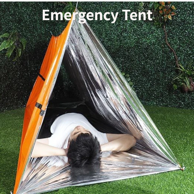 Спальный мешок и палатка оранжевого цвета с алюминиевой фольгой для первой