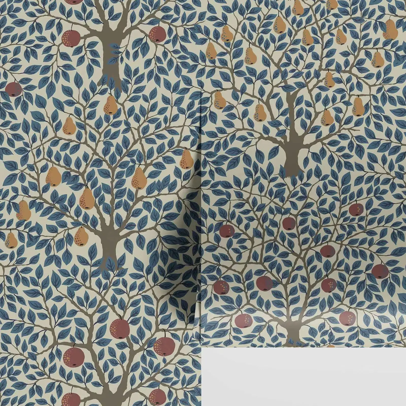 

Обои в скандинавском стиле с ботаническими яблоками и грушами, обои Apelviken, обои для фруктовых деревьев Pomona в синем цвете