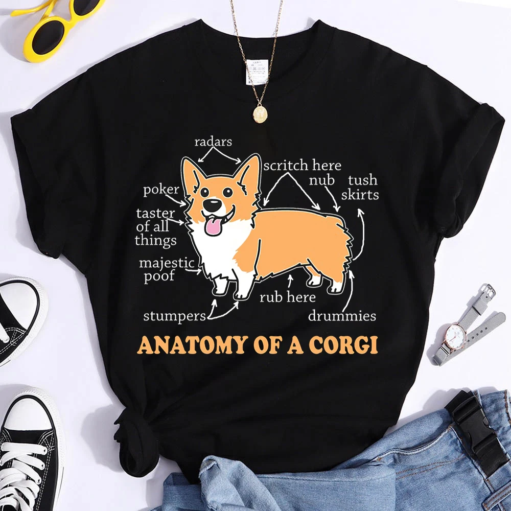

Kawaii Dog Graphic Short Sleeve Tshirt Anatomy of A Corgi Funny Corgi T Shirt Women Unisex Men Tops Harajuku Female T Shirts