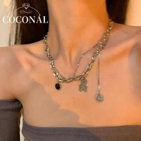 coconal korean stainless steel choker layered necklace women punk trendy dainty creative chain statement pendant hip hop jewelry