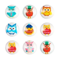 100pcs 10mm printed glass flat back cabochons domehalf round owl pattern mixed color or diy jewelry findings making