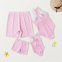 striped swimsuits family matching outfits one piece mother daughter swimwear mommy and me bikini clothes father son swim shorts