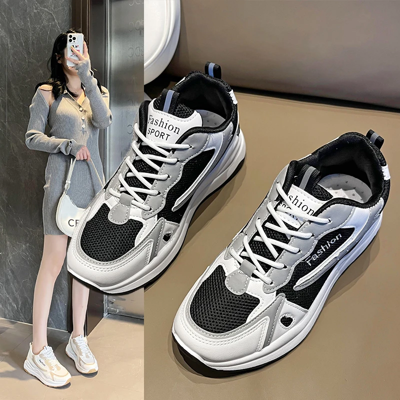 

Женская спортивная обувь, весна и осень, дышащая обувь с вулканизированной подошвой, повседневная обувь для бега, новинка 2022, обувь на толст...