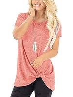 womens short sleeve round neck side twist knotted t shirt tops for summer