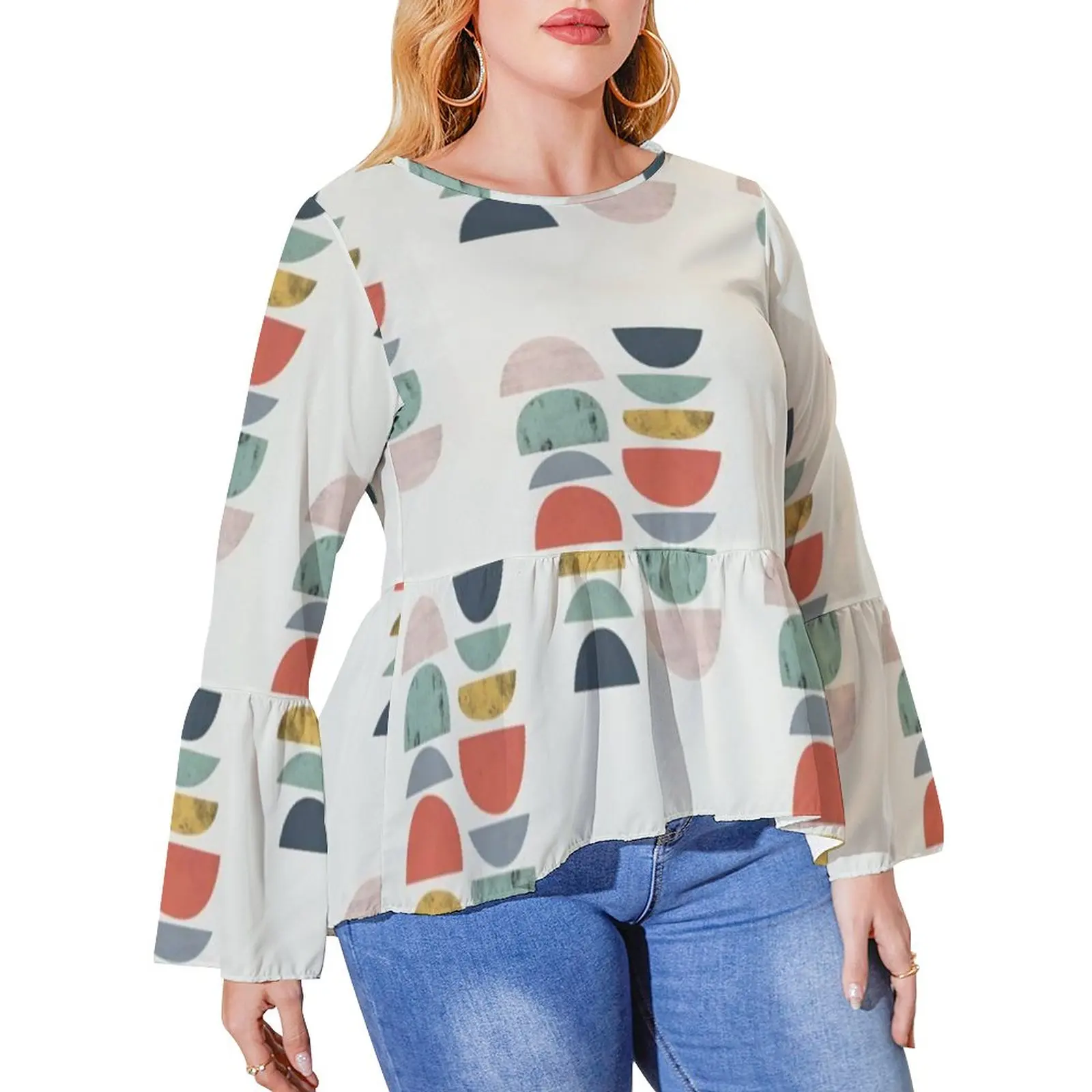 

Nordic Pattern T Shirt Retro Mid Century Elegant Ruffled T-Shirts Female Streetwear Tee Shirt Plus Size Print Tops Birthday Gift