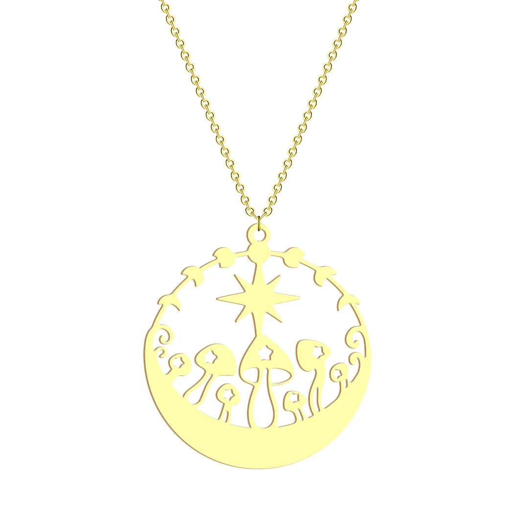 

Stainless Steel Moon Star Mushroom Pendant Fairy Mushroom Amulet Jewelry Gift for Lady Friend
