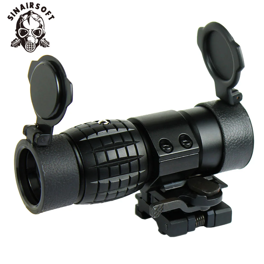 Sinarsoft Óptica Vista 3x Lupa Escopo Caça Compacto Riflescope Viseiras com Flip up Cover Apto para 20 mm Rifle Arma de Montagem em Trilho
