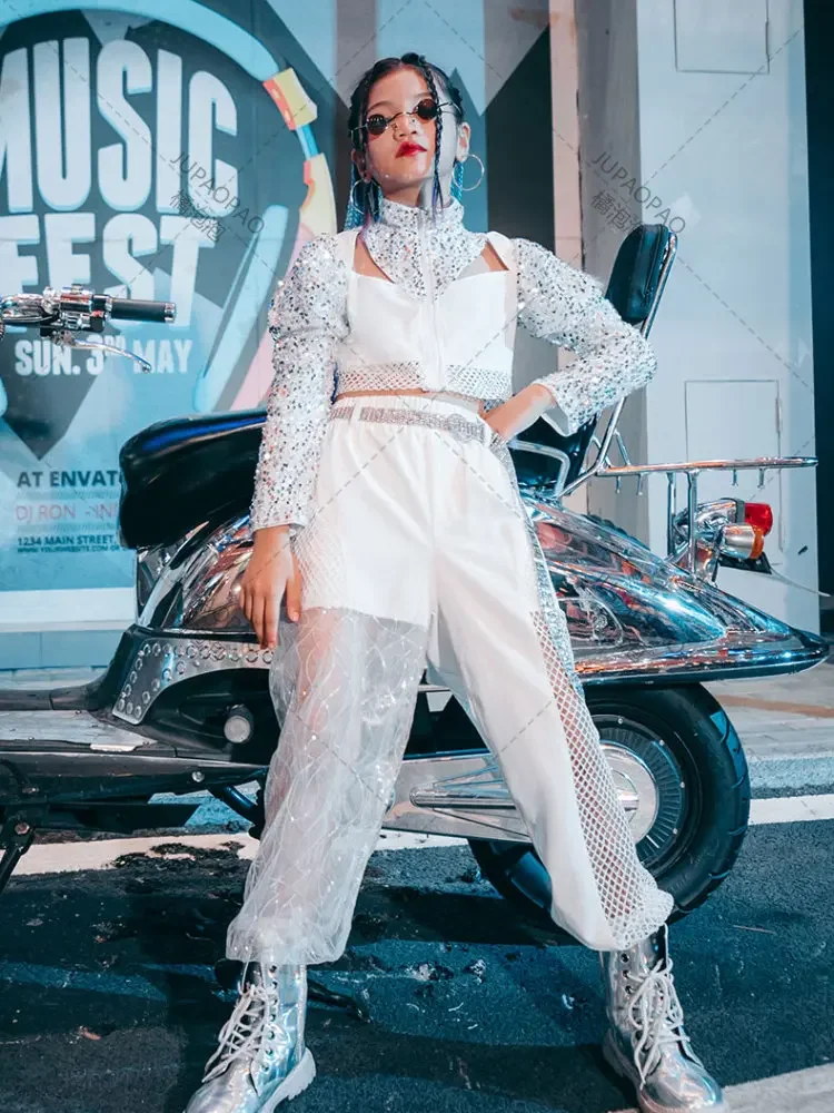 Детский джазовый танцевальный костюм с блестками одежда K-pop модные костюмы для