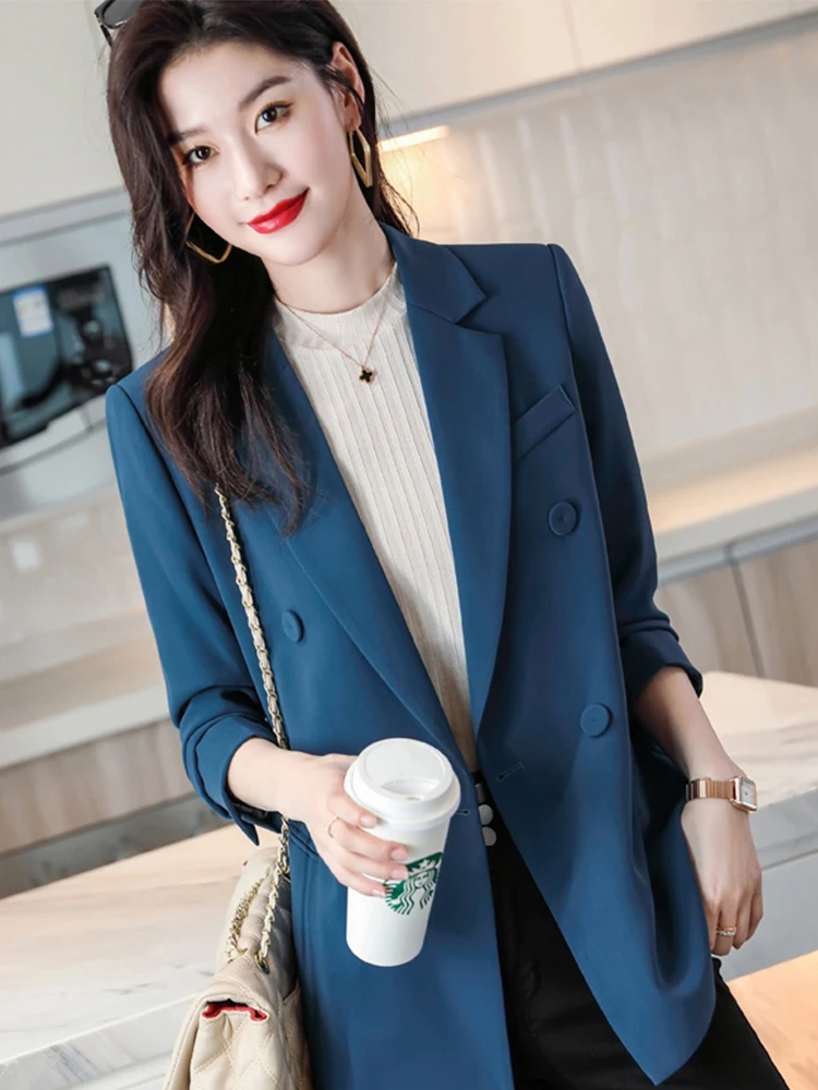High-quality Casual Coffee Business Blazer Coats with Pocket for Women Office lady Outwear formal Jacket