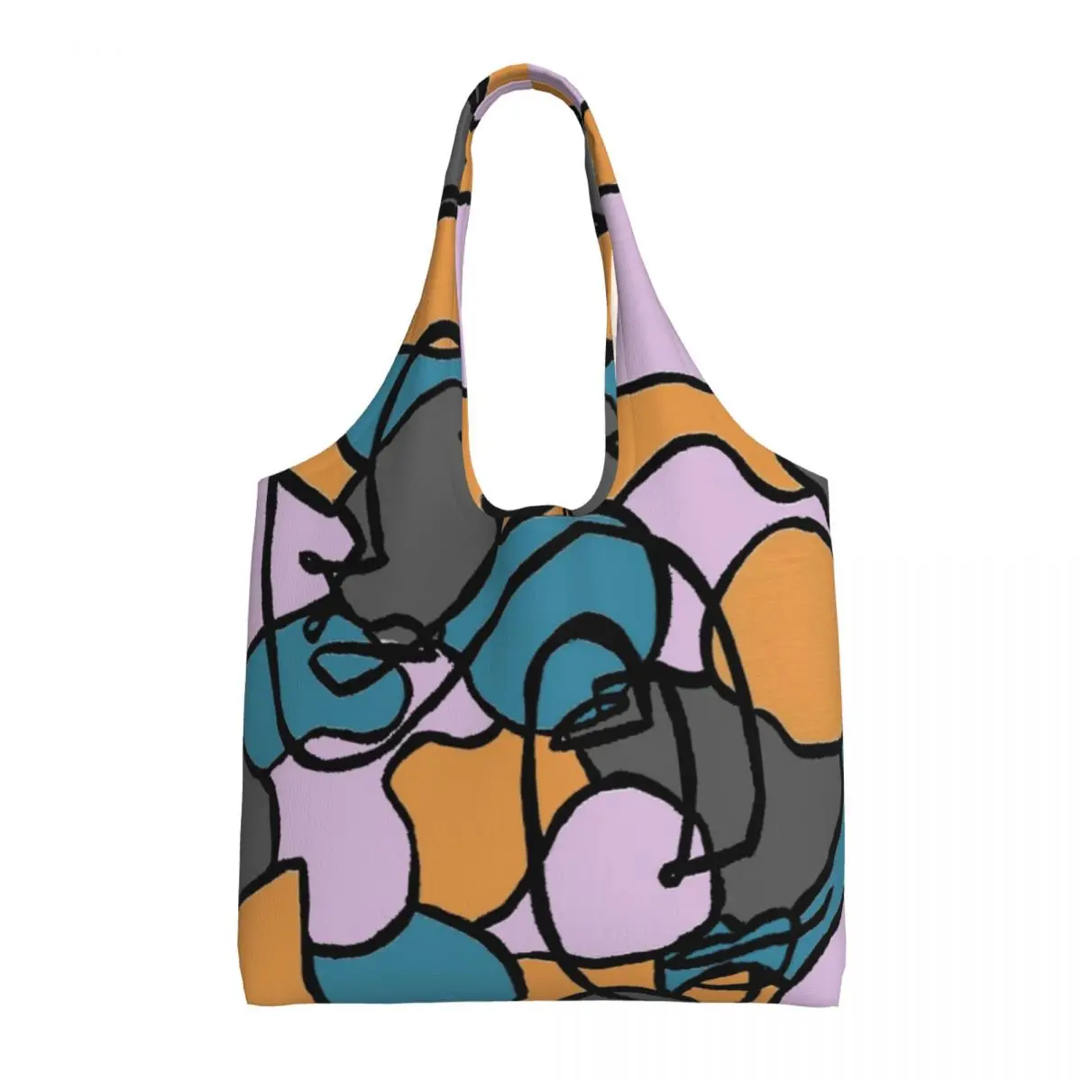 

Abstract Line Faces Shopper Bag Cartoon Color Kawaii Handbags Cloth Beach Tote Bag Female Graphic Design Shopping Bags