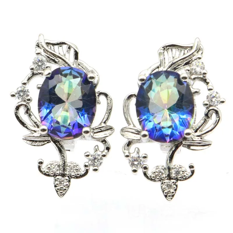 

925 SOLID STERLING SILVER Earrings 6g Lovely Cute Fire Rainbow Violet Green Peridot Mystical Topaz White CZ High Trendy Polished