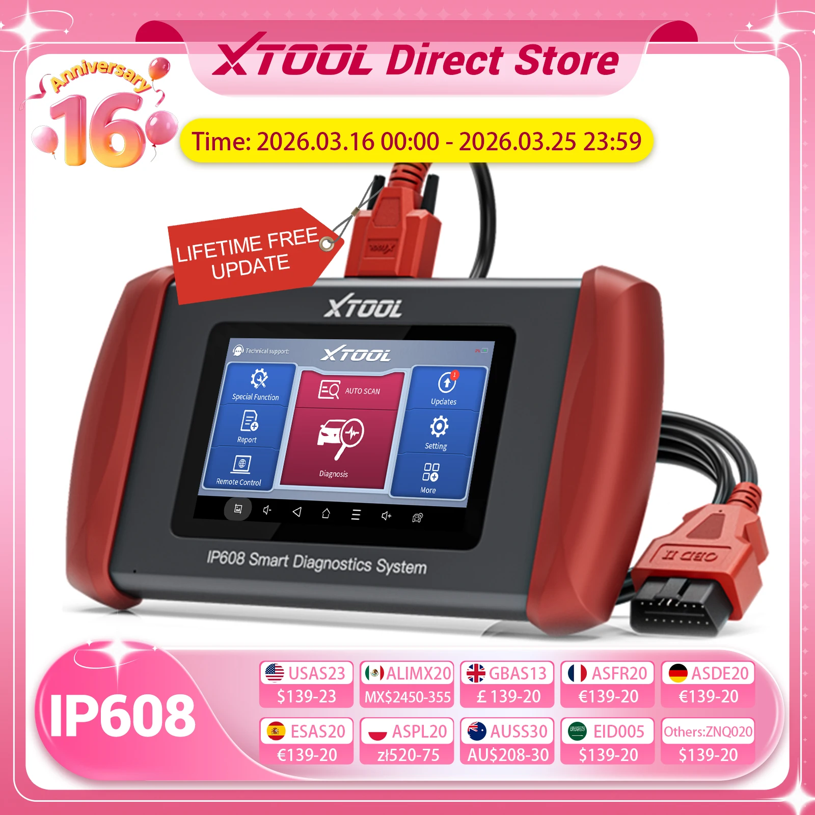 Фото XTOOL InPlus IP608 2026 — полнофункциональный диагностический сканер OBD2 для автомобилей, с возможностью сброса более 30 ошибок по VIN-коду, встроенным CAN FD, а также бесплатными обновлениями и модернизациями для IP5 №1