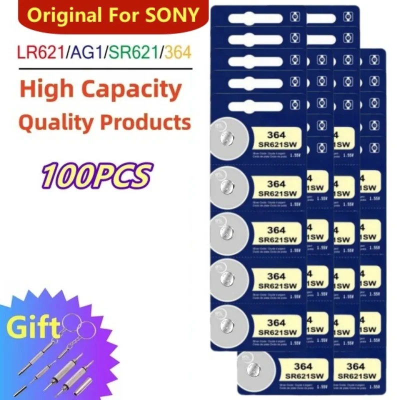 Оригинал для SONY 200 шт. SR621SW AG1 364 363 LR621 164 1 55 В щелочная Кнопочная батарея часов 100%