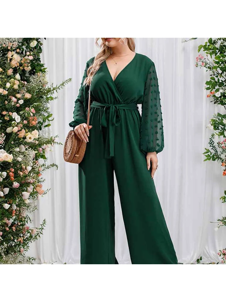 Sexy bowknot celebrity lace up straight tube loose high waist solid color plus size jumpsuits