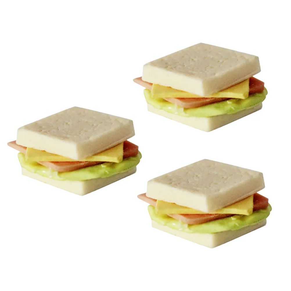 

3 Pcs Mini House Sandwiches Models Ornaments Dollhouse Miniature Food Decor