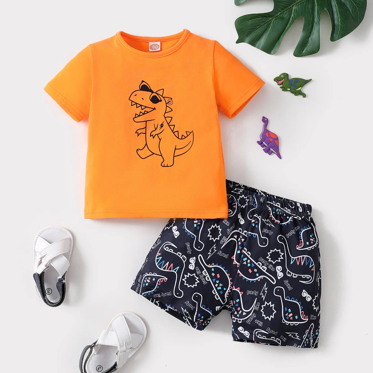 

New Baby Boy Clothes Children Casual Outfits Infant Solid Dinosaur T-shirt + Print Shorts 2pcs Set Toddler Summer Clothing Sets