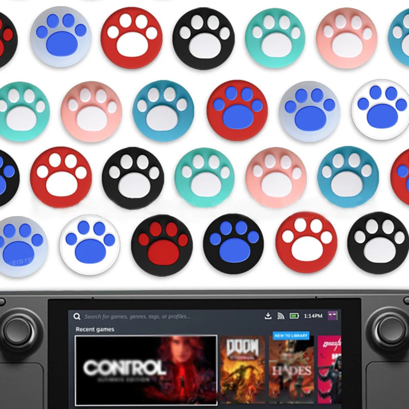 

5Pair Handle Silicone Cap For Steam Deck Kawaii Cat Paw Thumb Grip Caps Cute Replacement Gamepad Accessories Ramdon Colors