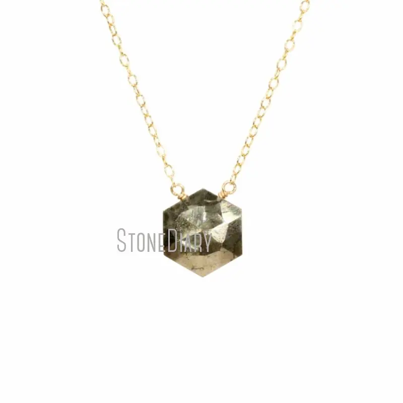

Натуральное шестигранное минеральное ожерелье NM42476 из пирита, лечебный камень, ювелирные изделия, ограненный кулон пирит, позолоченная цеп...