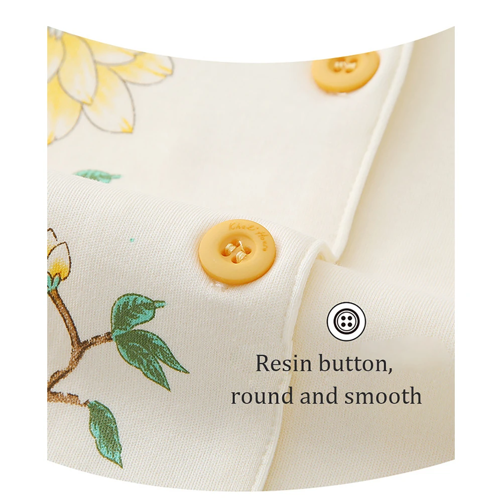 Chinese Style Floral Print Resin Buttons Women Sleepwear 100% Cotton Loose Breathable Loungewear Fashion Pyjamas Pajama Sets