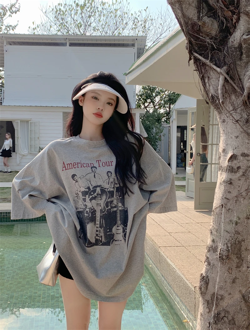 

Футболка женская с коротким рукавом, Свободный Повседневный дизайнерский Топ средней длины в американском стиле ретро, на лето