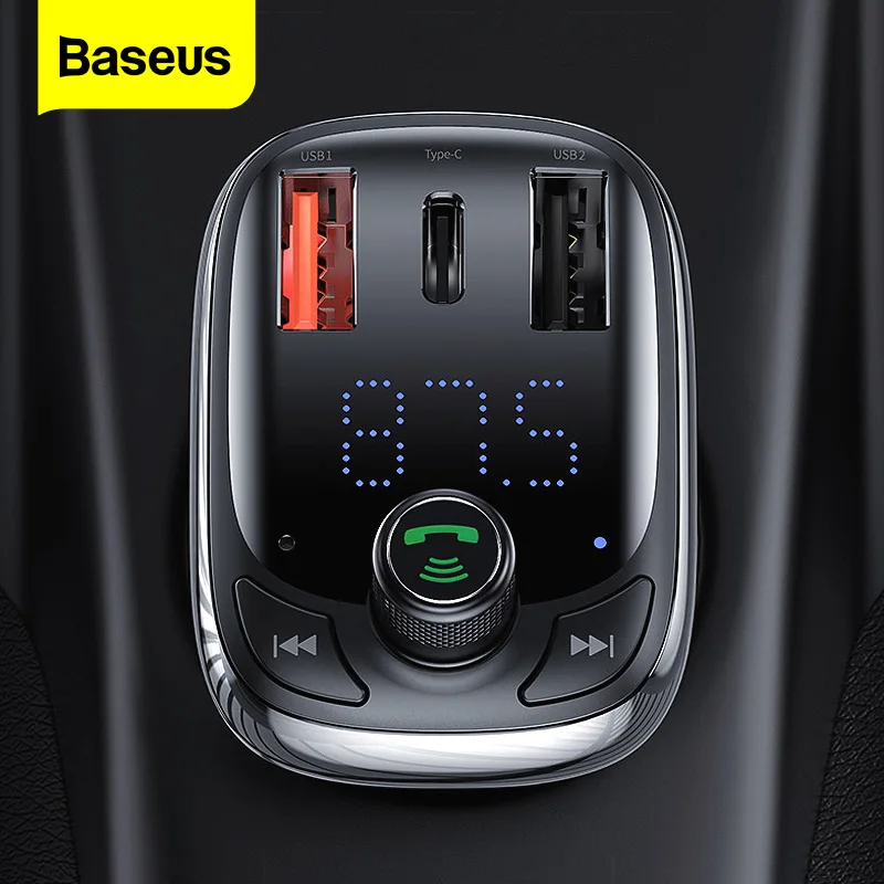 

Baseus FM Transmitter Car Quick Charger For Phone Bluetooth 5.0 Car Kit Audio MP3 Player 5A Fast Charging Charger FM Modulator