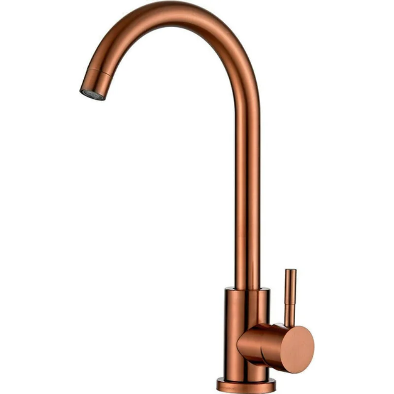 Stainless Steel Gold Kitchen Faucet Brushed Gold Rose Gold Big Curved Seven-character Hot and Cold Water Faucet images - 6