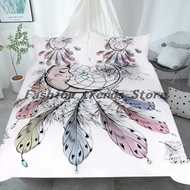 

Bedding Set Bed Sheet Duvet Cover Pillow 3pcs Queen Size Bedding Set 3d Digital Printing Purple Feather Dreamcatcher