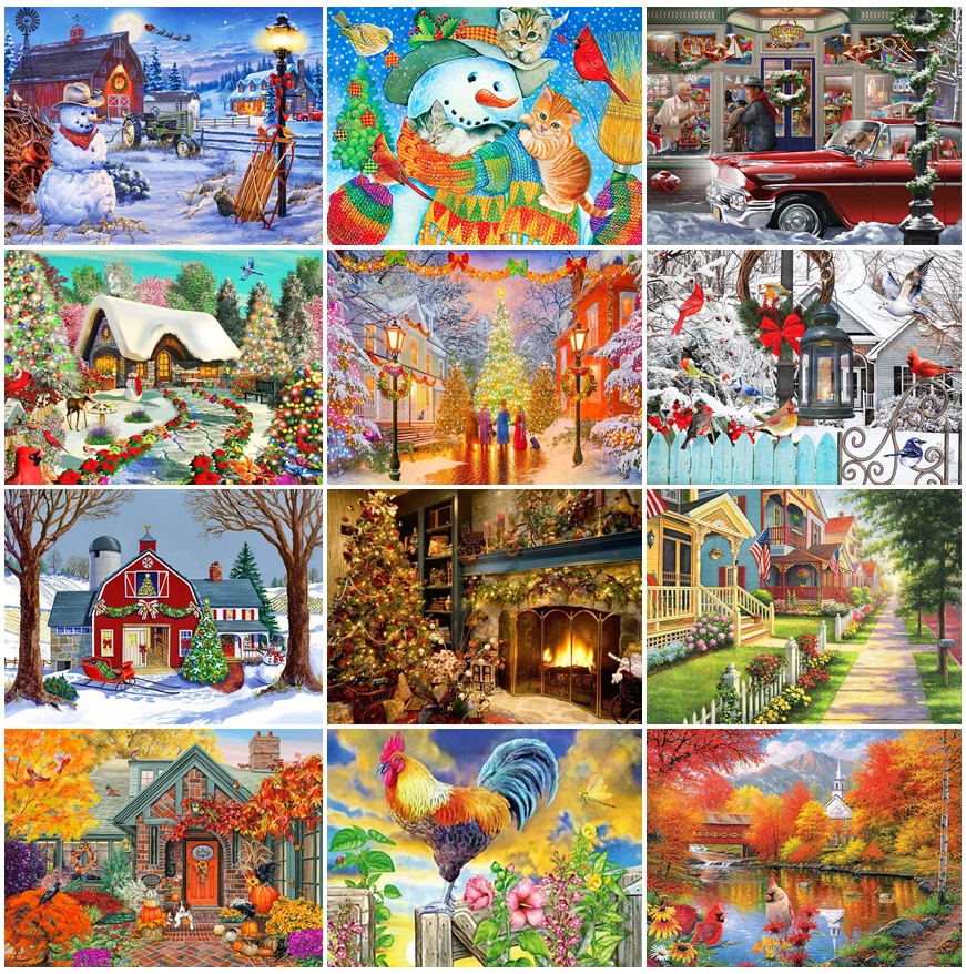 

DIY бриллиантовый рисунок Рождество Рождественская елка Снеговик снежный пейзаж Картина Стразы Вышивка мозаика вышивка крестиком домашний ...