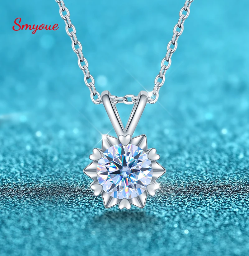 

Smyoue White Gold Plated 1ct Moissanite Necklace for Women Round Cut D Color 100% 25 Sterling Silver Pendants Chains for Girls