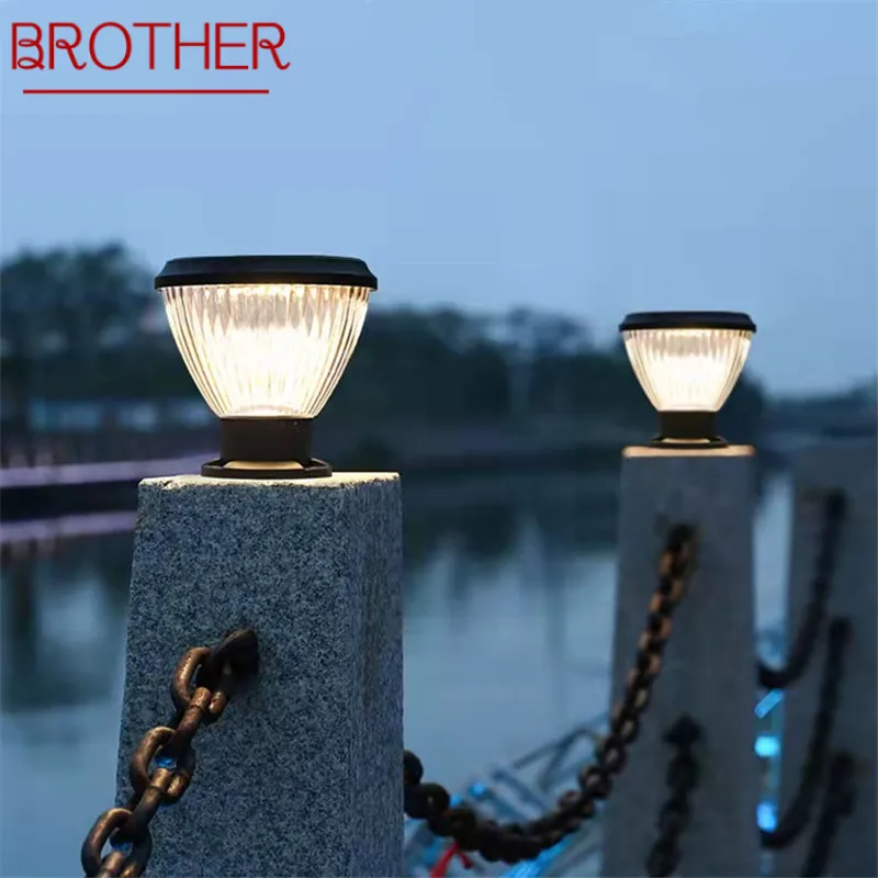 

BROTHER Outdoor Post Lamp Contemporary Waterproof LED Vintage Solar for Courtyard Garden Villa Balcony Decor Pillar Light