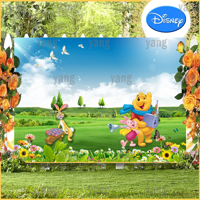 Disney Backdrop Photo Wall  Winnie Bear Tigger Piglet Boy Party Banner Custom Outdoor Garden Baby Shower Background Birthday