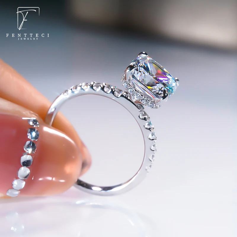 FENTTECI 925 Sterling Silver Light luxury Princess Moissanite Ring Women's Classic Wild White Pink Yellow Diamond Wedding Ring