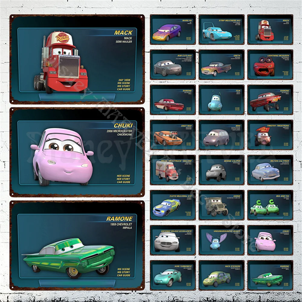 

Disney Anime Cars Metal Sign Metal Plaque Disney Wall Decor Vintage Wall Sticker Cartoon Racing Metal Poster Kids Room Decor