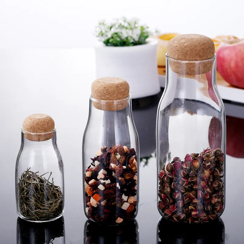 

Cork Coffee Bean Spice Sealed Jar Transparent Glass Storage Candy Jar Household Dried Fruit and Multigrain Tea Storage Bottle