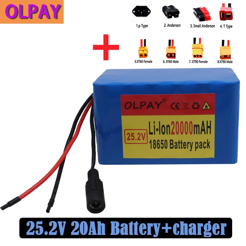 

Batterie Lithium 24V, 18650 6S4P 25.2V 20000Mah, pour vélos électriques, avec chargeur, paquet de batteries