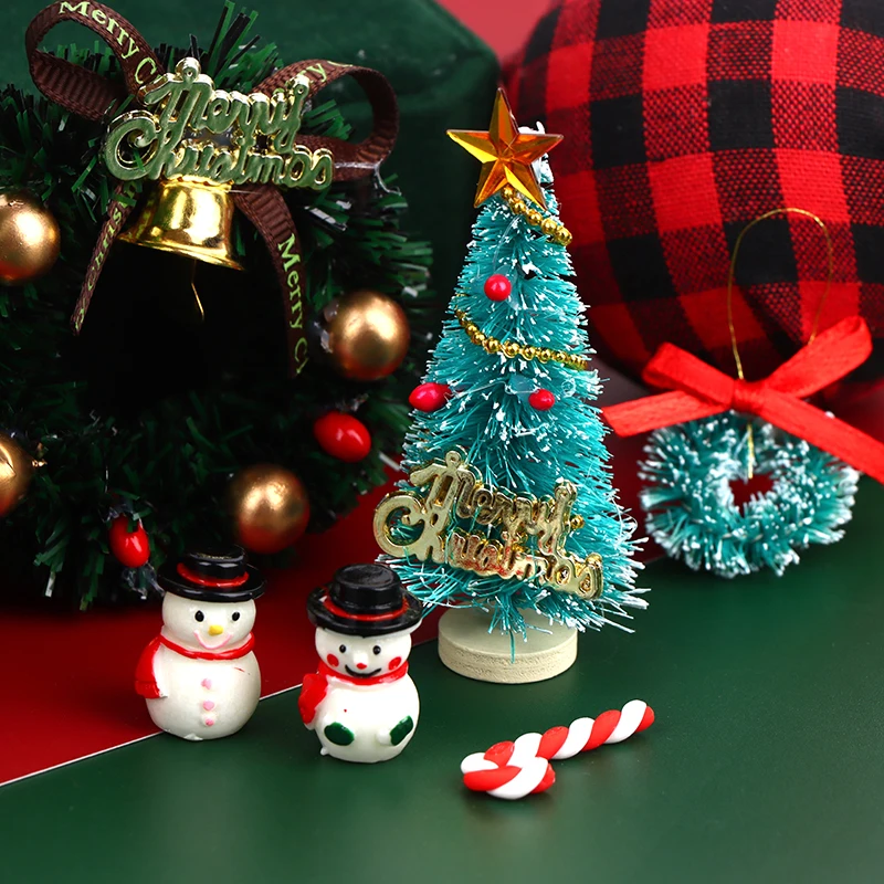 

1Set 1:12 Dollhouse Miniature Christmas Tree Snowman Garland Crutch Model Doll House Decor Toy Christmas Accessories