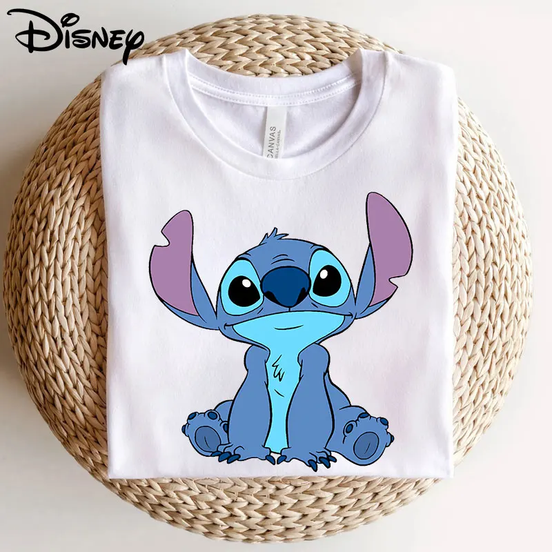 

Kawaii Cartoon Stitch Printed T Shirt Women Clothes Ohana Lilo Stitch Graphic Tees Cute Anime Tops Harajuku T-shirt Female