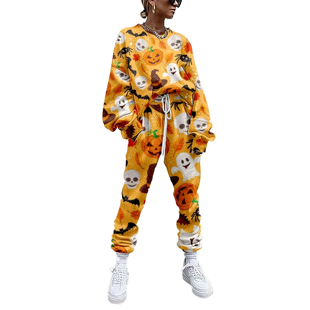 

Женский спортивный костюм из двух предметов, забавная спортивная одежда с принтом скелета и паука на Хэллоуин, повседневная шерстяная одеж...