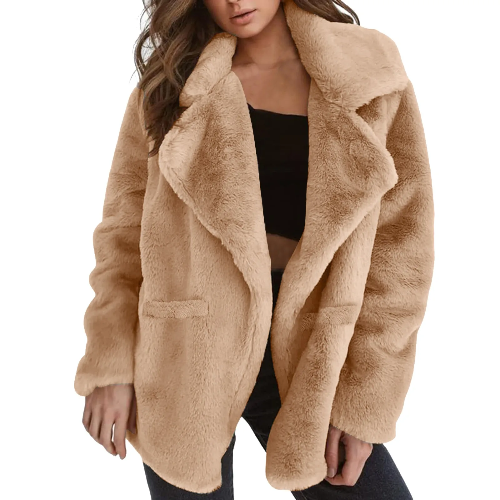 

Женское пальто, плотный кардиган, однотонная зимняя двухсторонняя Женская флисовая непромокаемая куртка с подкладкой, длинная флисовая куртка