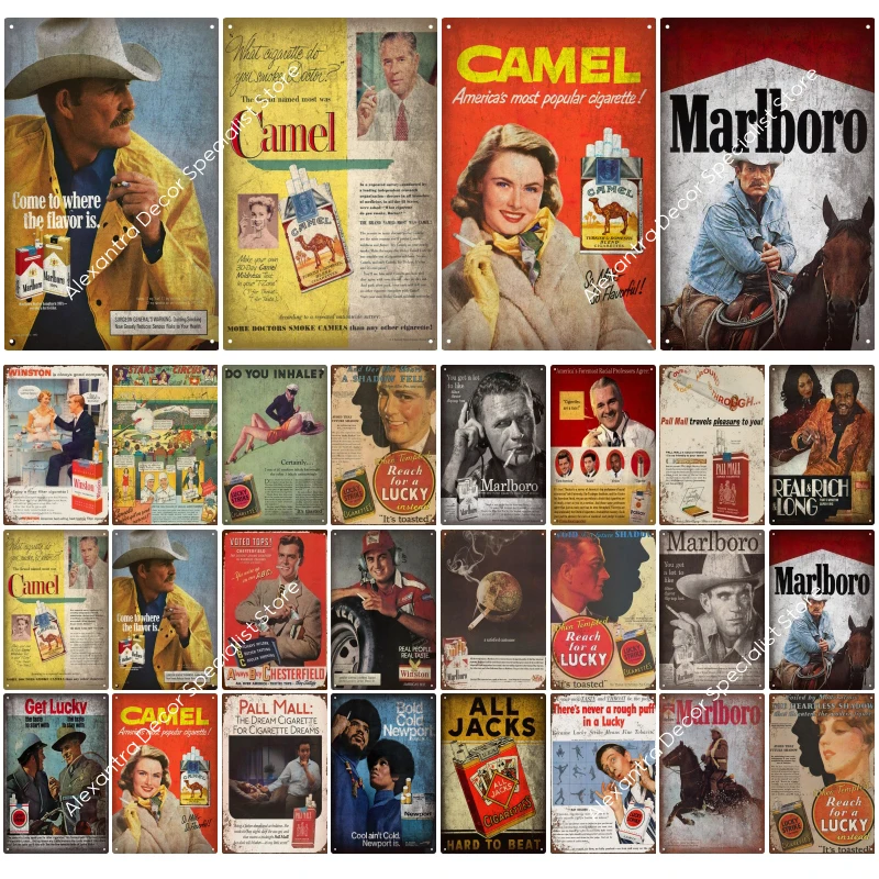 Tobacco Poster Vintage Tin Sign Cigarette Metal Poster Wall Art Decoration Club Man Cave Smoke Shop Advertising Plaque